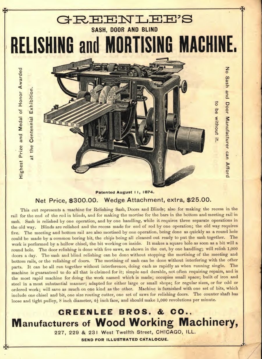 Relishing & Mortising Machine - Chicago broadside (c. 1882)
